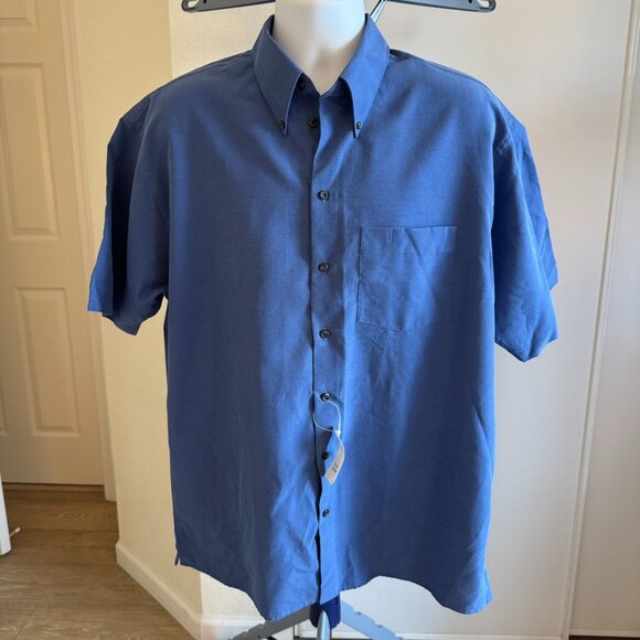 Kenneth Cole KC Reaction Large 16.5 16 1/2 Mens Blue Short Sleeve Button Shirt - Picture 1 of 13
